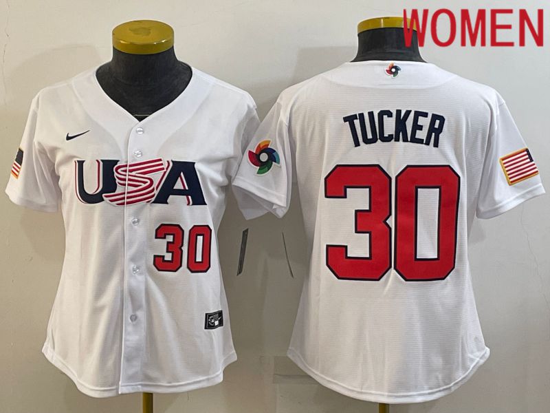 Women 2023 World Cub USA 30 Tucker White Nike MLB Jersey4